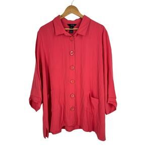 Ali Miles Orange Button Front Tunic Blouse Pockets Art To Wear Lagenlook 2XL